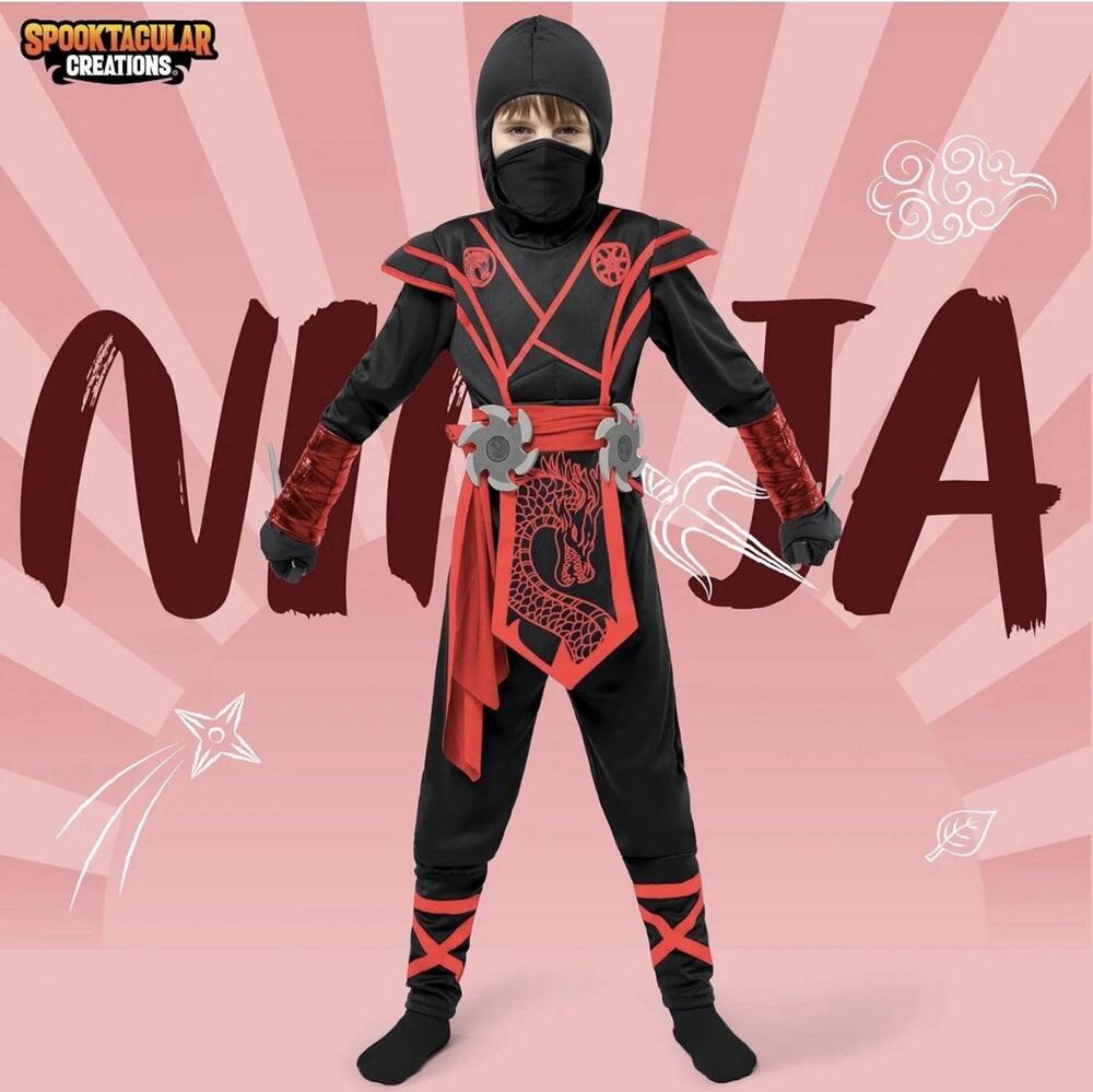 Ninja red dragon jumpsuit Halloween Costume youth XL 12 14 no weapons 7 peices